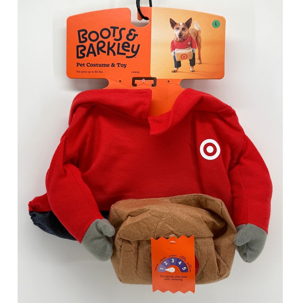 Boots & Barkley Target Employee Dog Costume with Plush Toy Red Large NWT